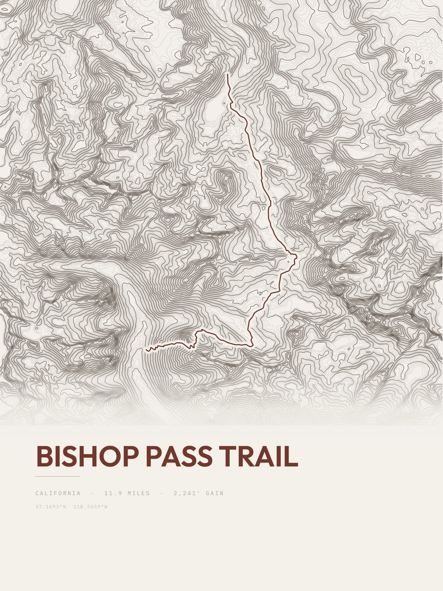 Bishop Pass Trail Topographic print