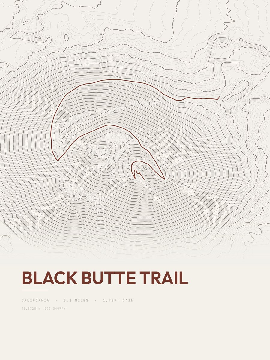 Black Butte Trail topographic trail print