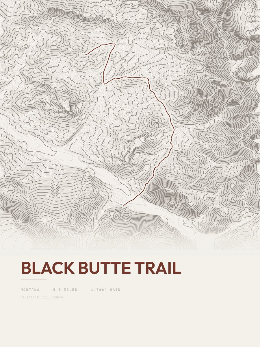 Black Butte Trail topographic trail print
