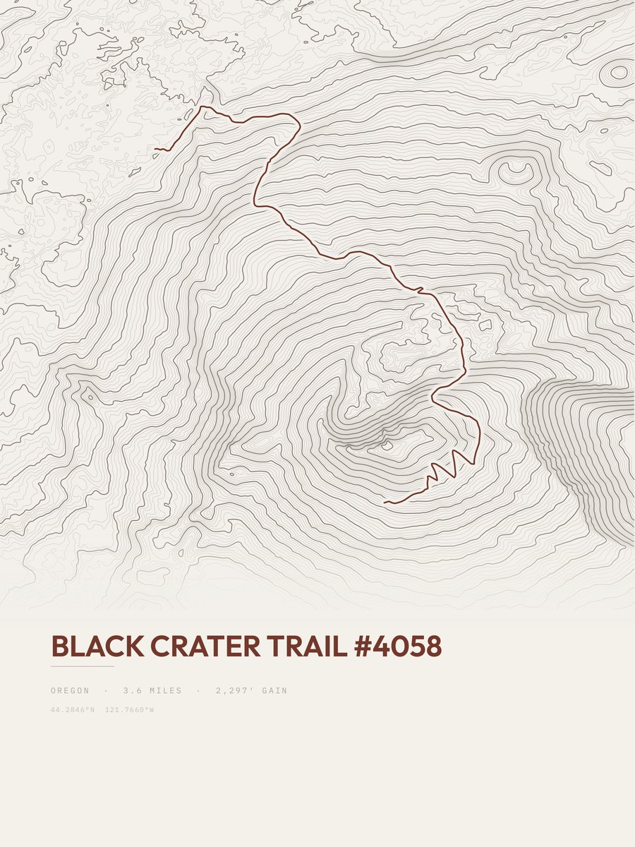 Black Crater Trail topographic trail print