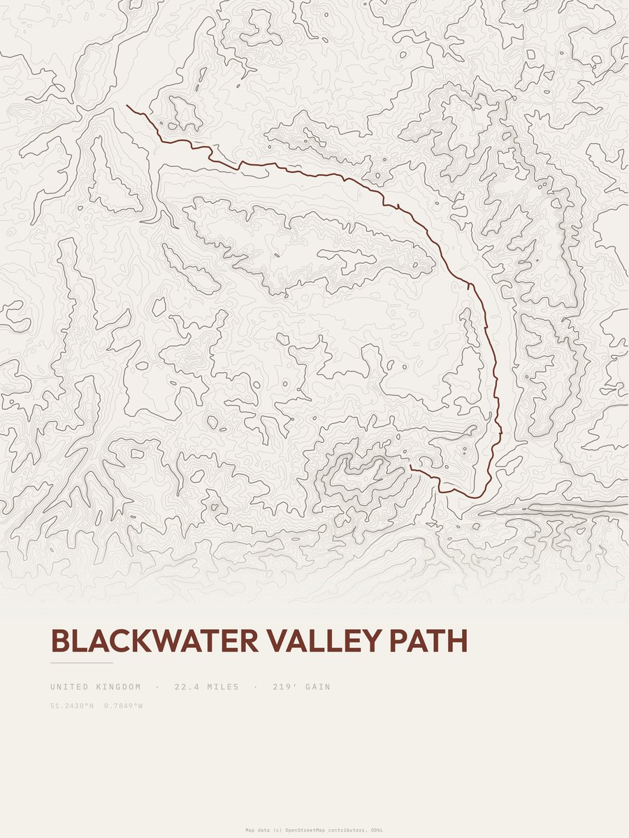 Blackwater Valley Path topographic trail print