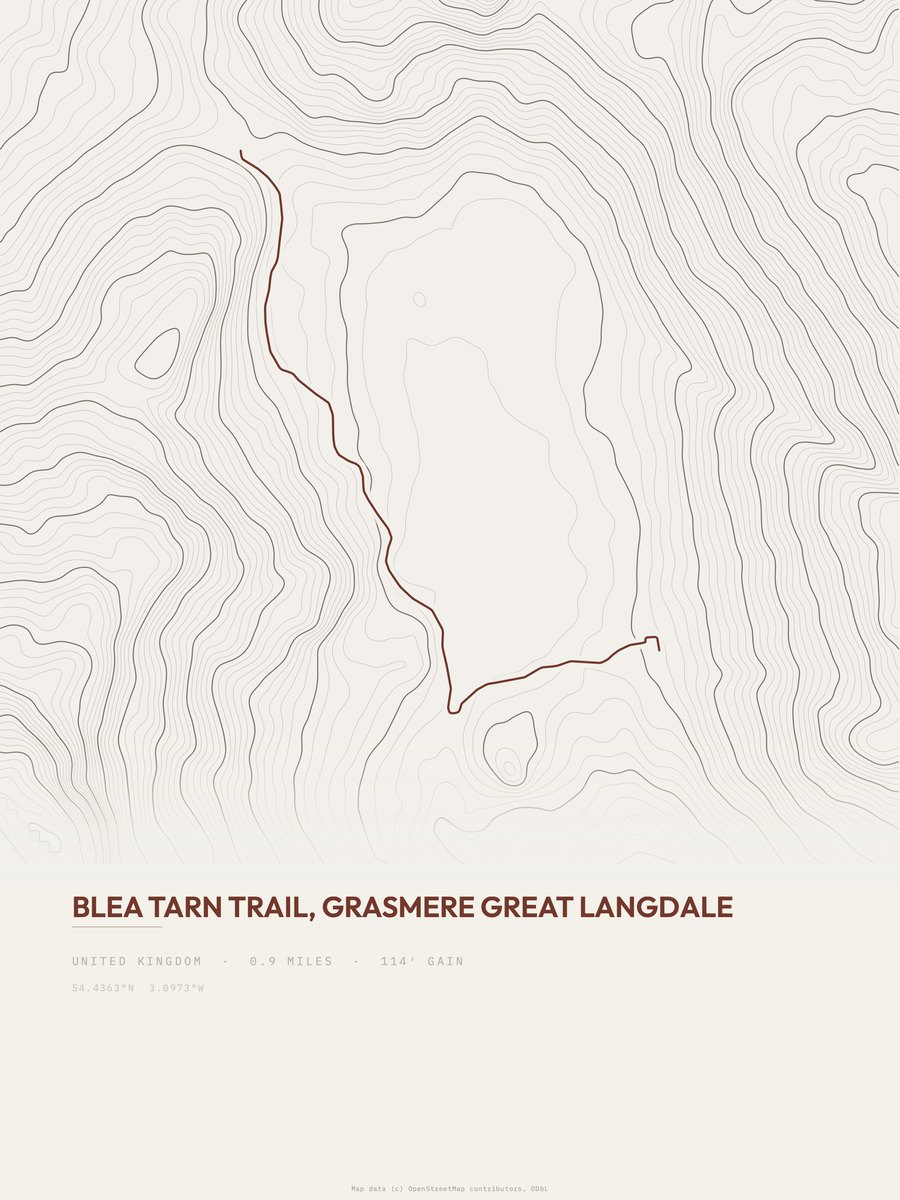 Blea Tarn Trail topographic trail print