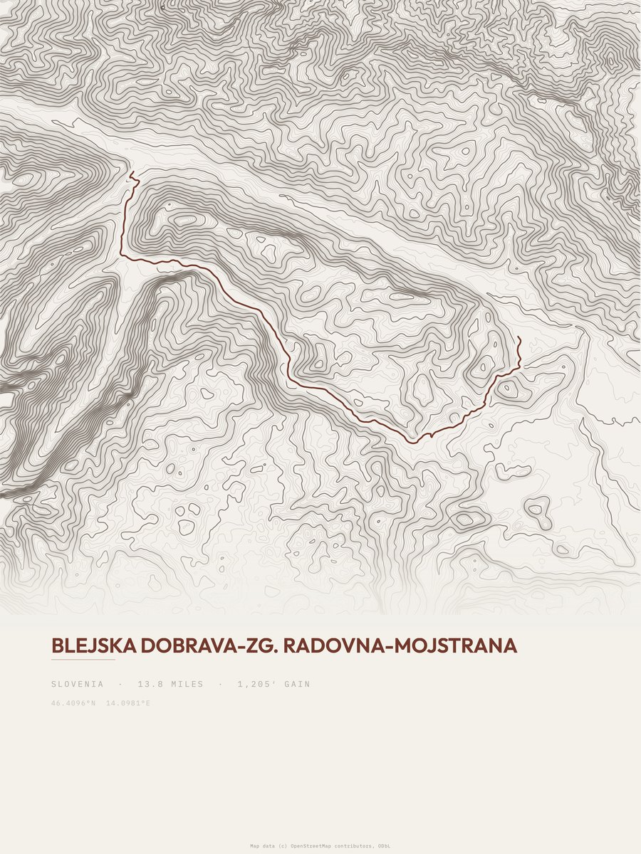 Blejska Dobrava to Mojstrana topographic trail print