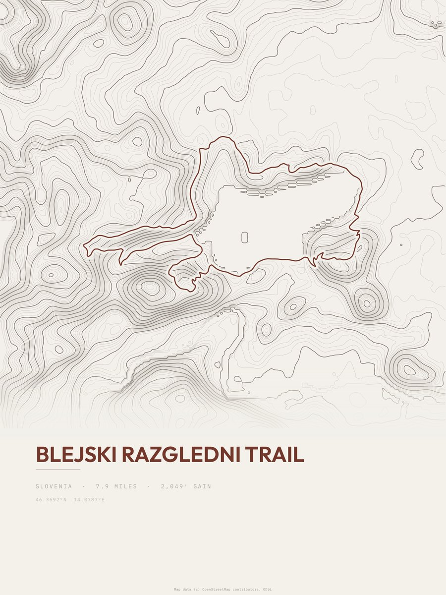 Blejski razgledni trail topographic trail print