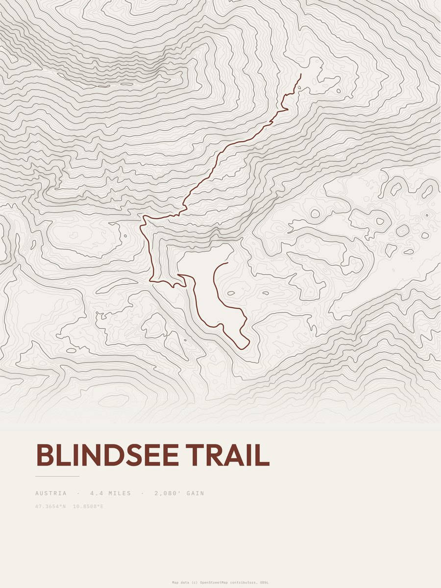 Blindsee Trail topographic trail print