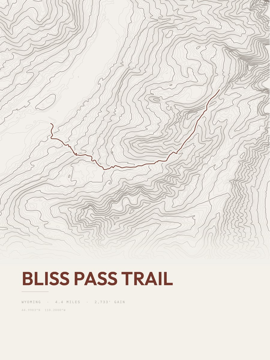 Bliss Pass Trail topographic trail print