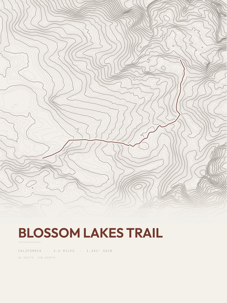 Blossom Lakes Trail Topographic print