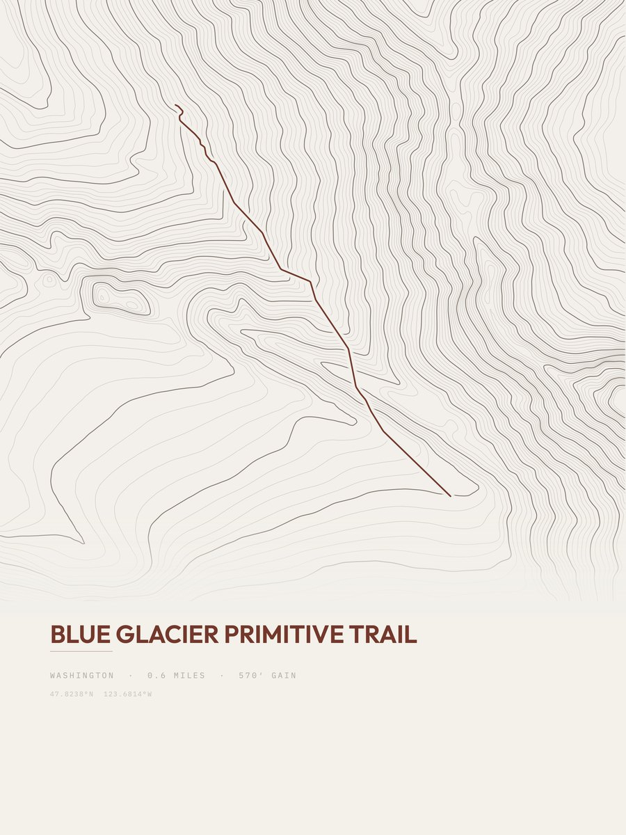 Blue Glacier Primitive Trail topographic trail print