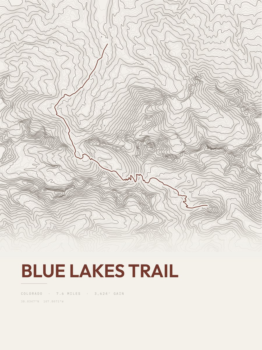 Blue Lakes Trail topographic trail print