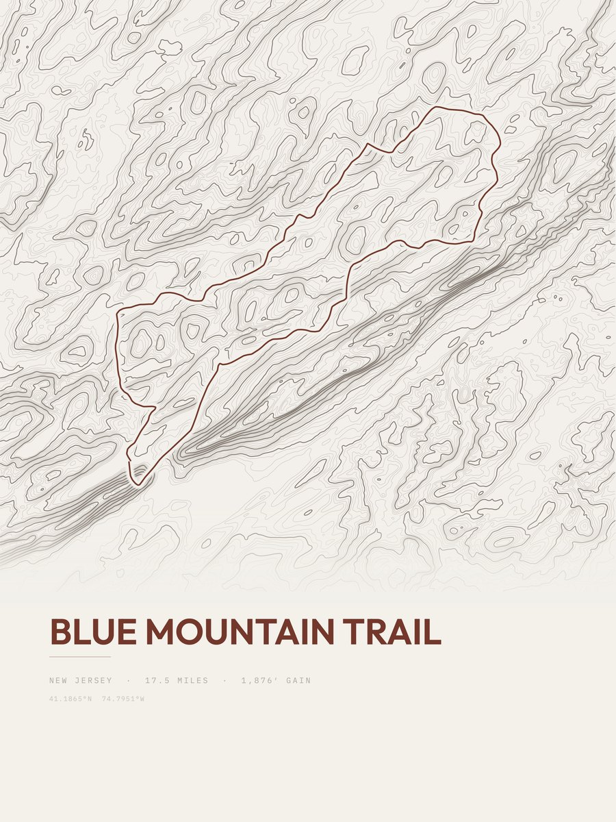 Blue Mountain Trail topographic trail print