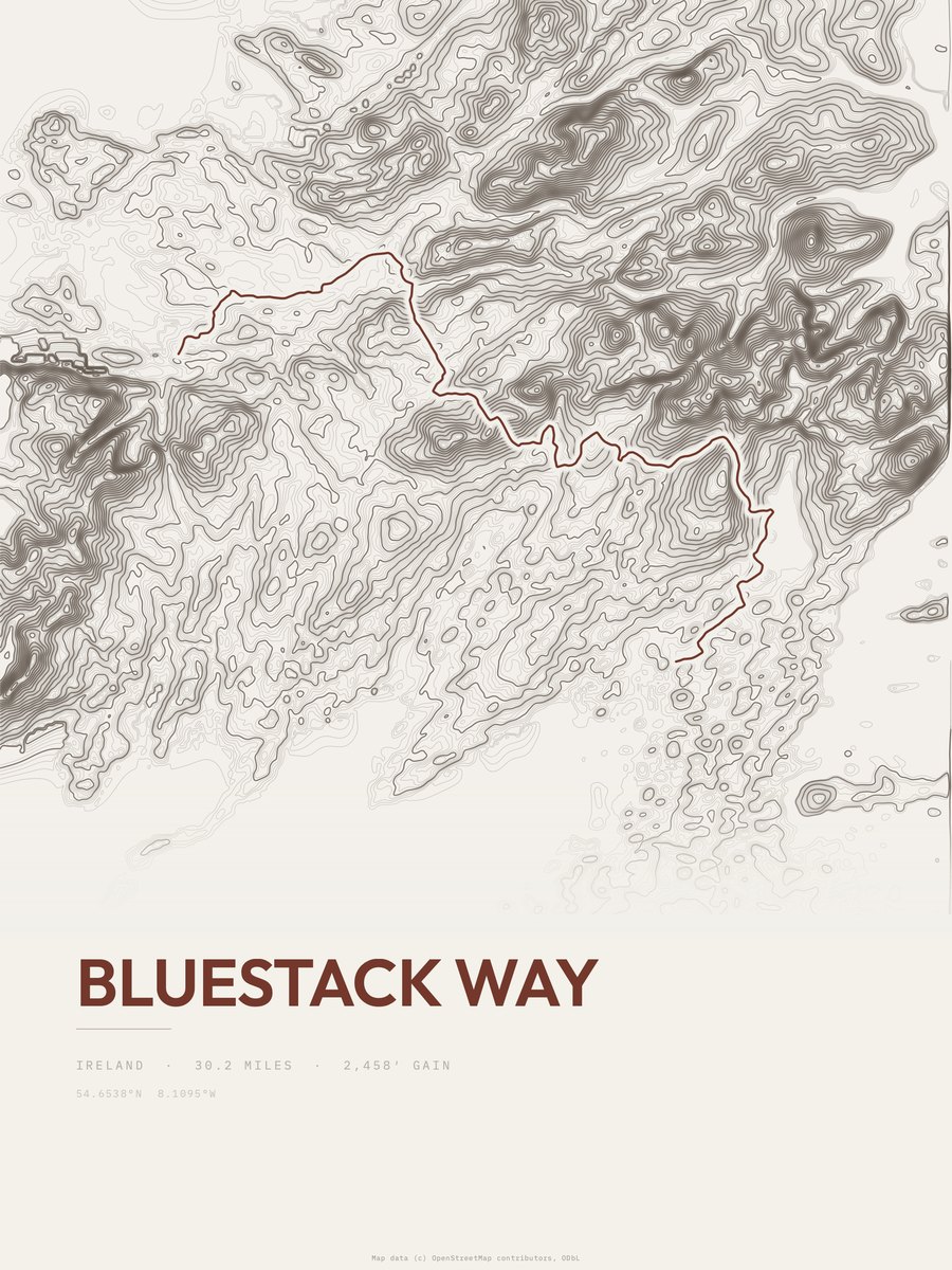 Bluestack Way topographic trail print