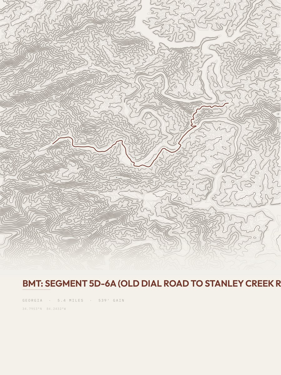 Stanley Creek Road topographic trail print