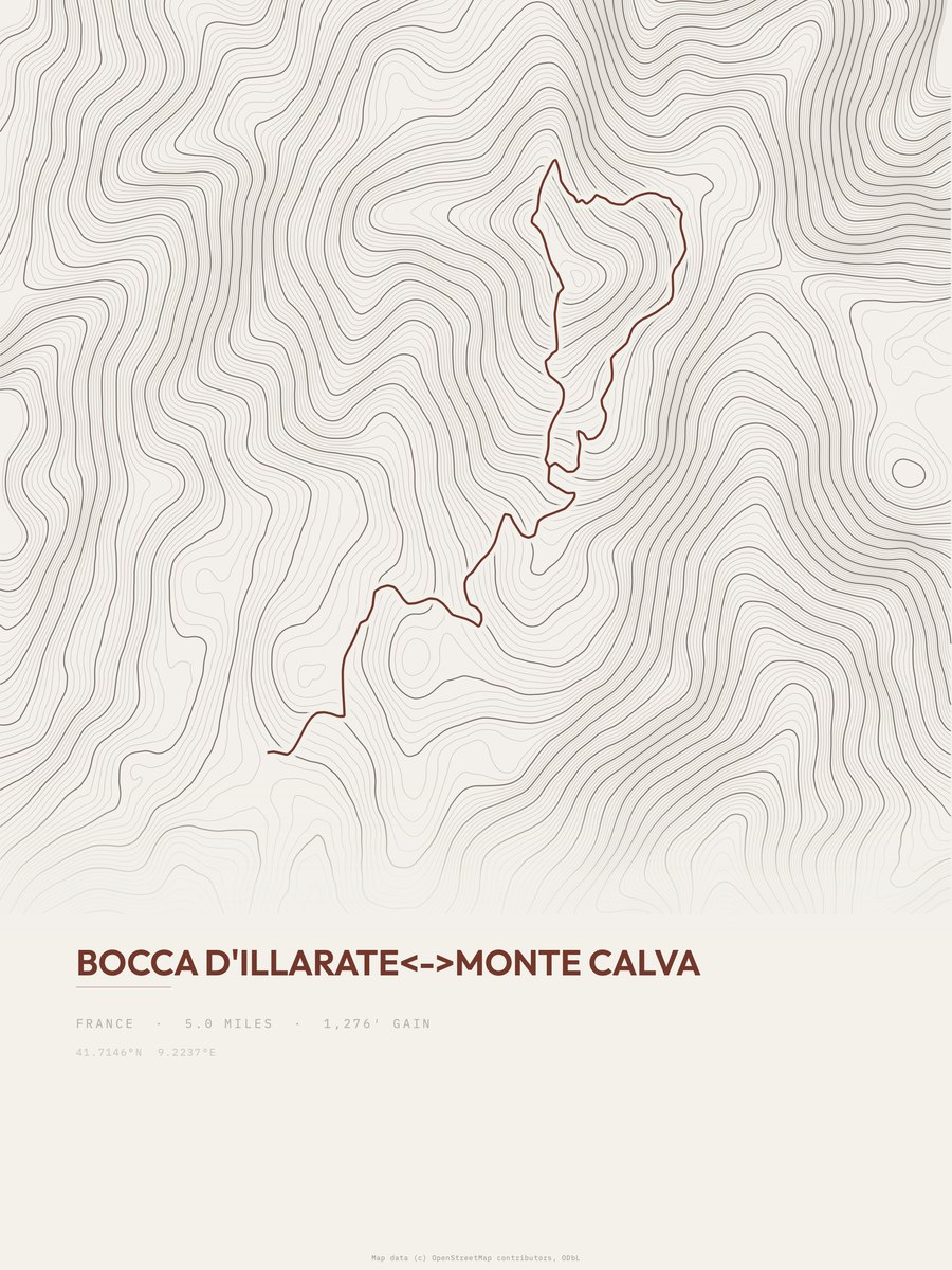 Bocca d'Illarate to Monte Calva topographic trail print