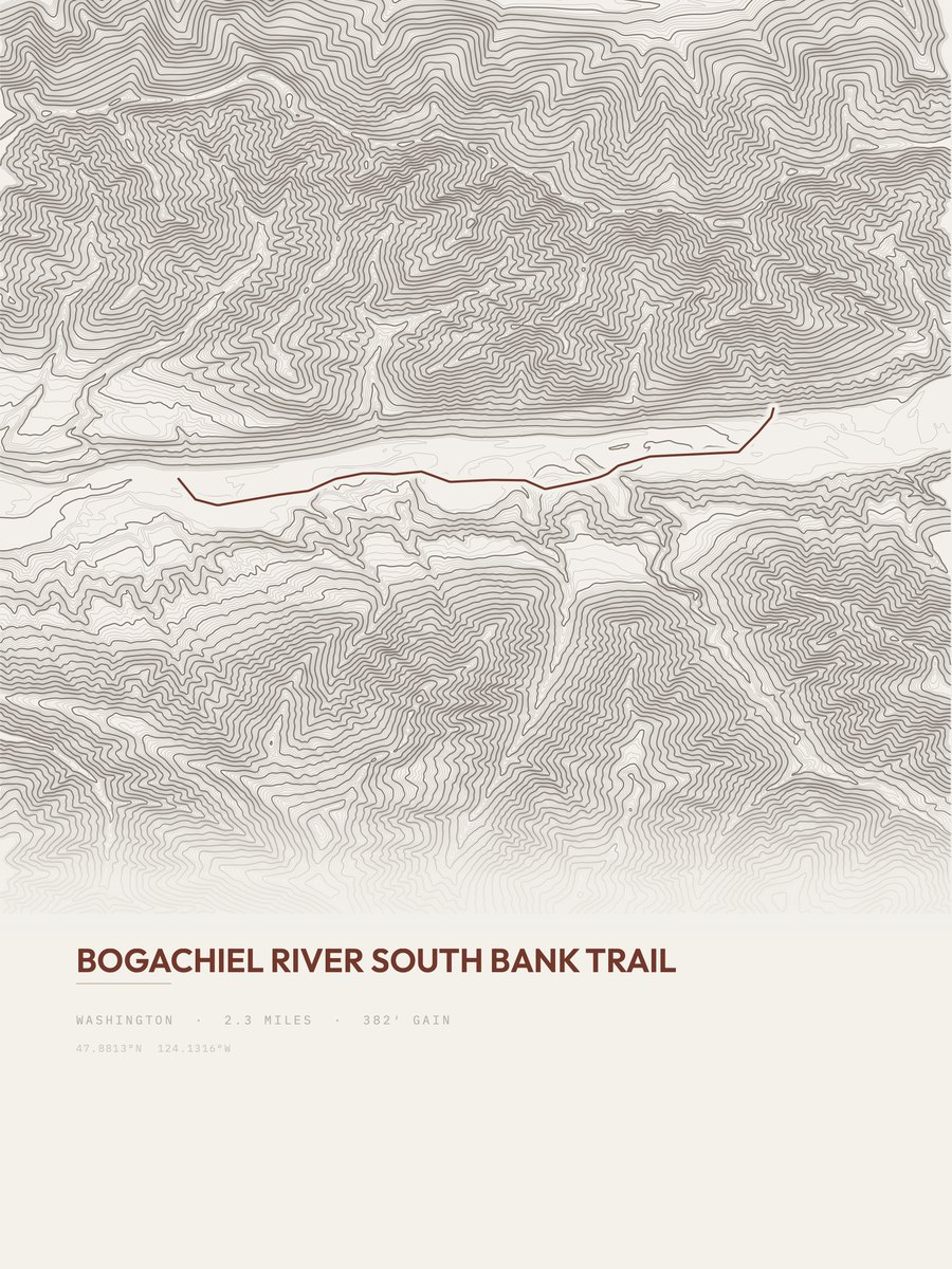 Bogachiel River South Bank Trail topographic trail print