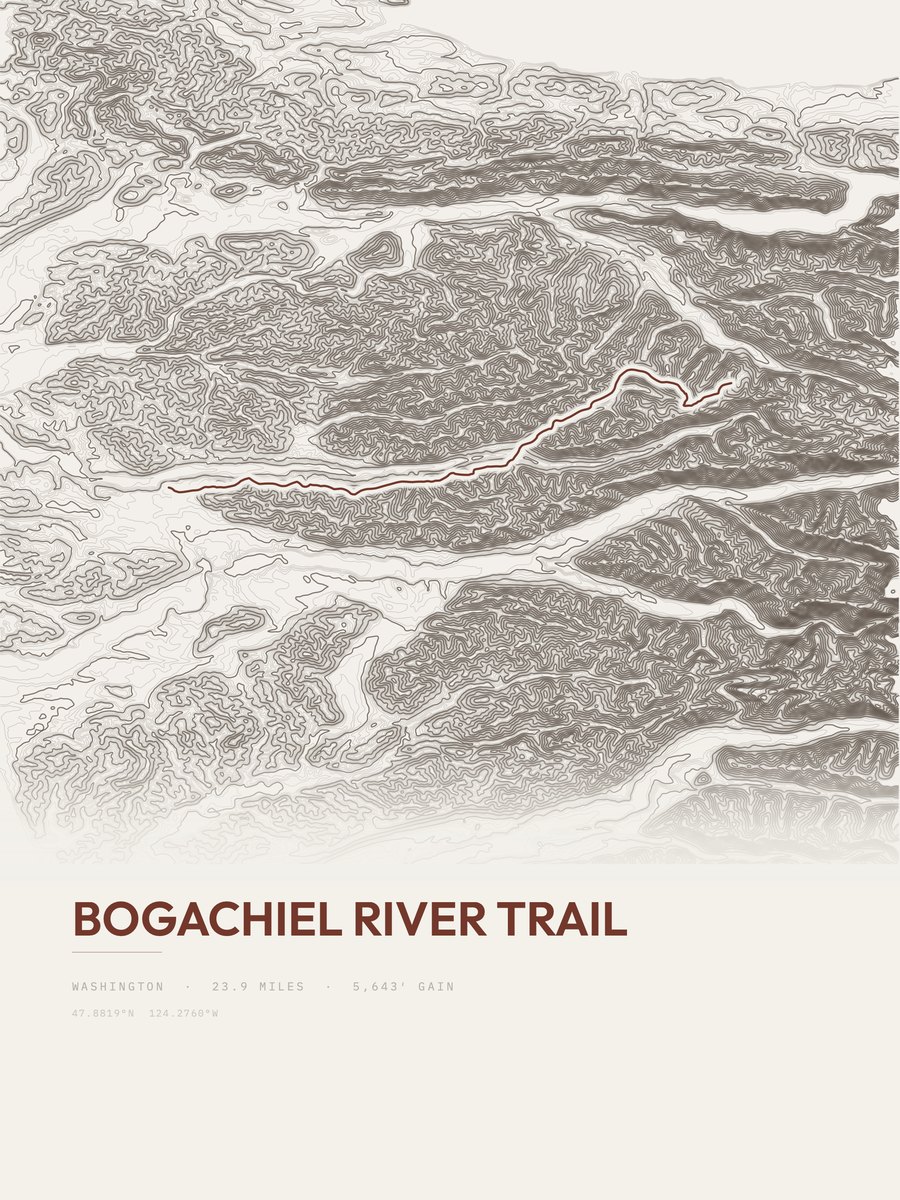 Bogachiel River Trail topographic trail print