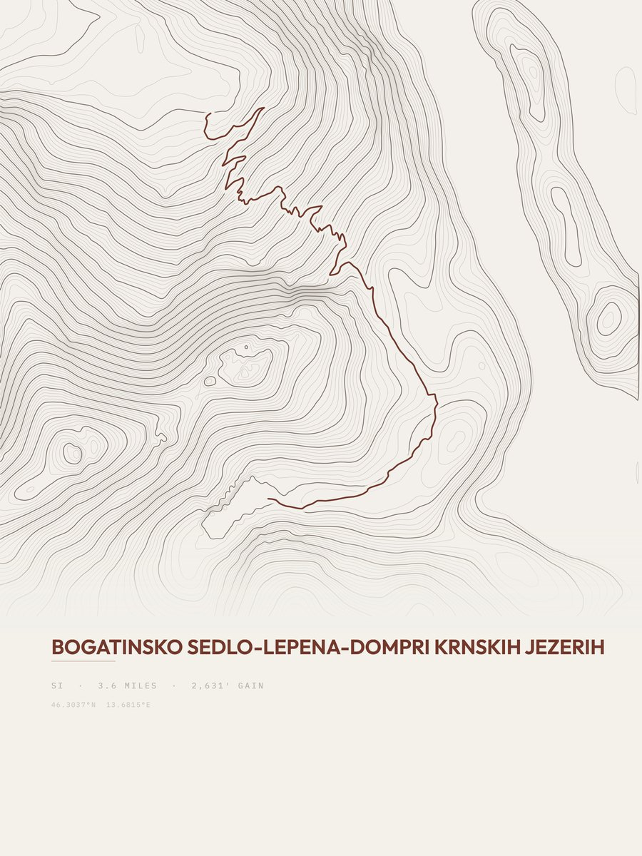Dompri Krnskih jezerih topographic trail print