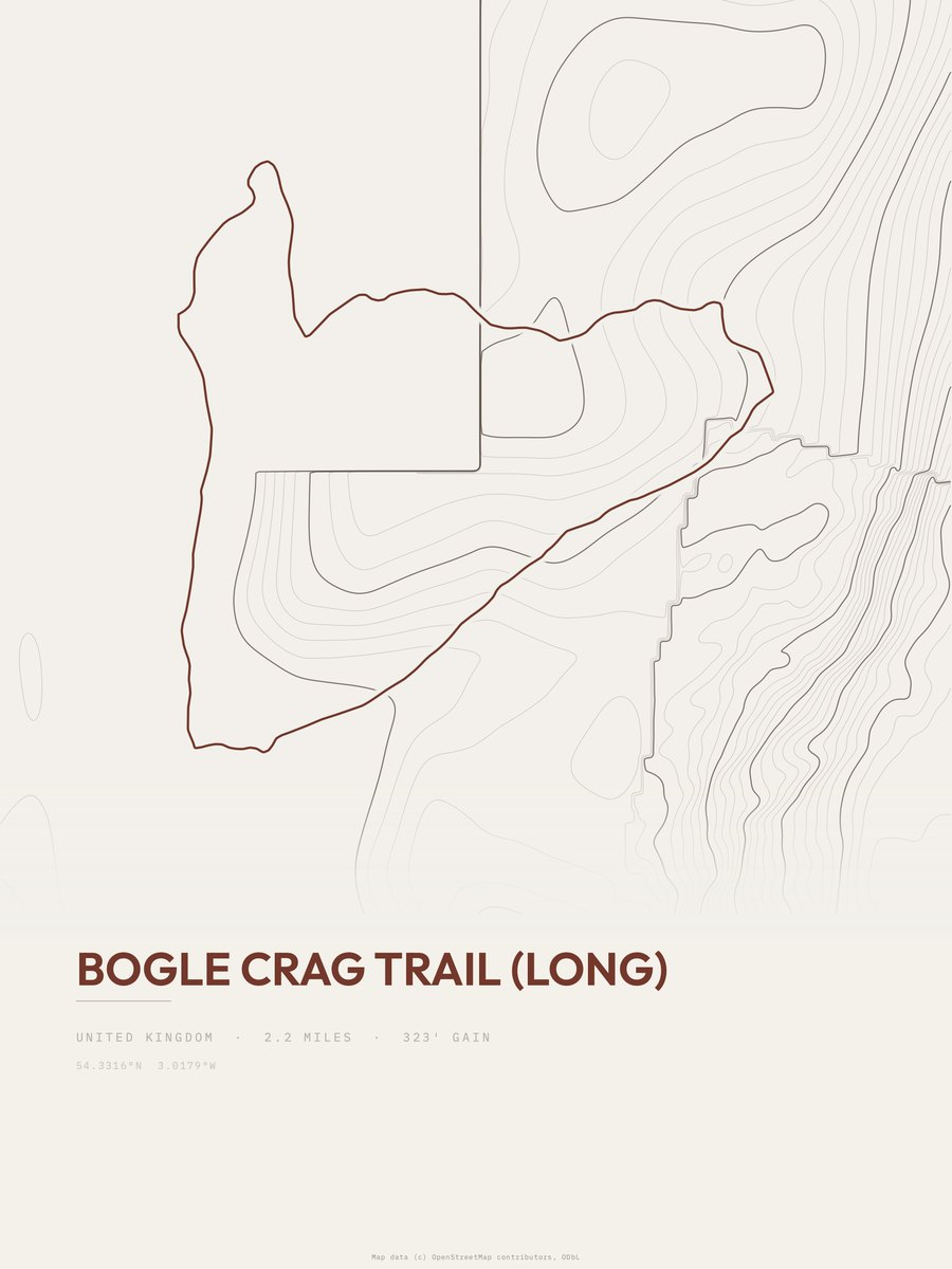 Bogle Crag Trail (long) topographic trail print