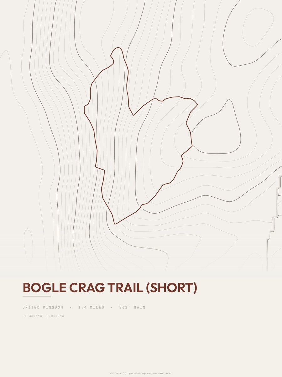 Bogle Crag Trail (short) topographic trail print