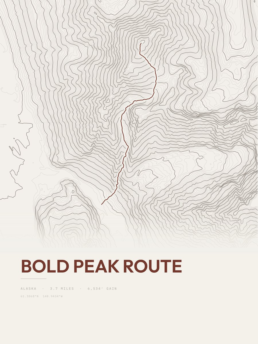 Bold Peak Route topographic trail print
