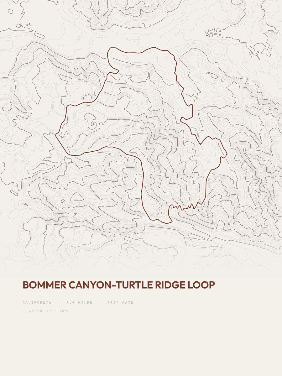 Bommer Canyon-Turtle Ridge Loop Topographic print