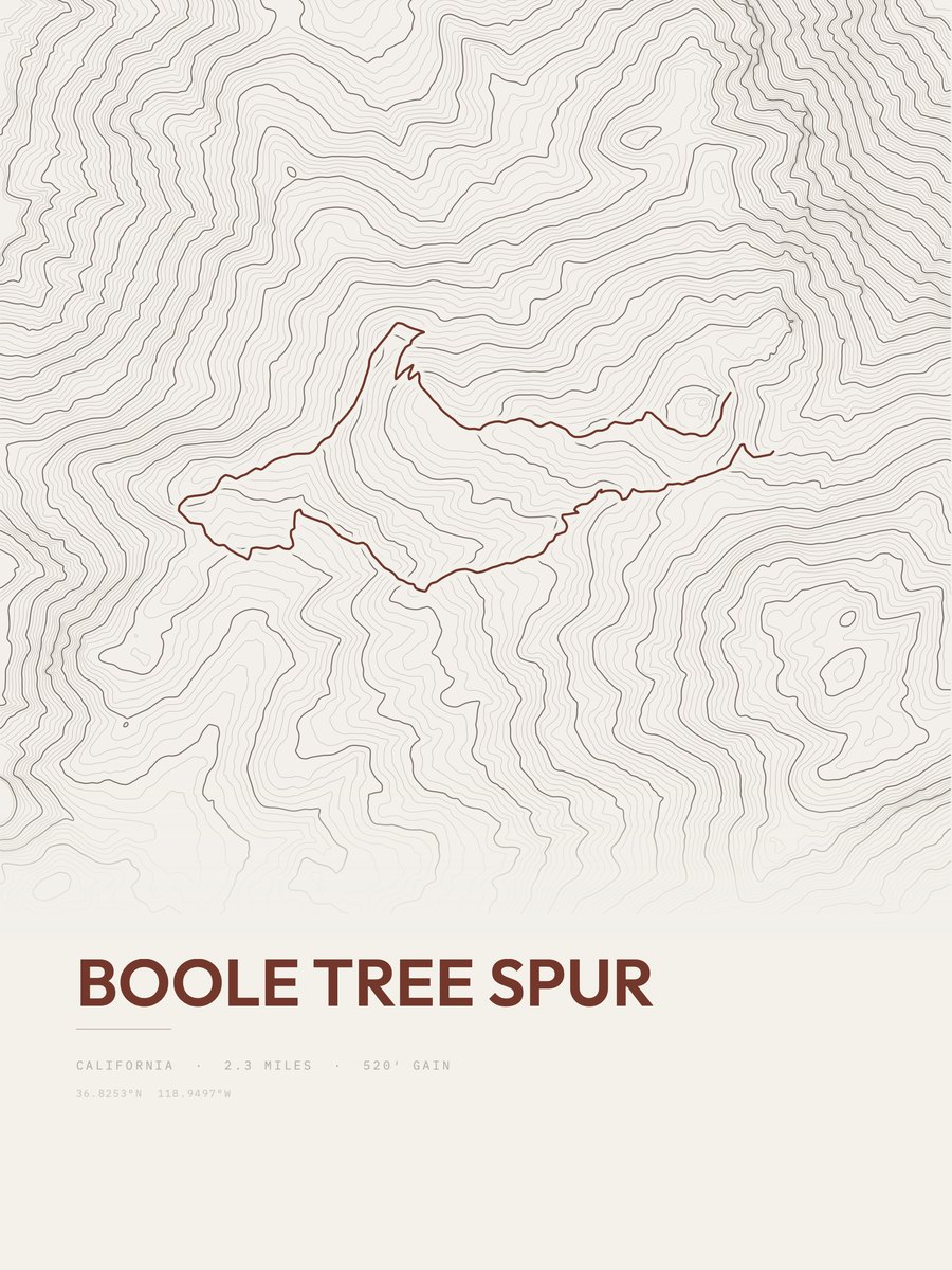 Boole Tree Spur topographic trail print