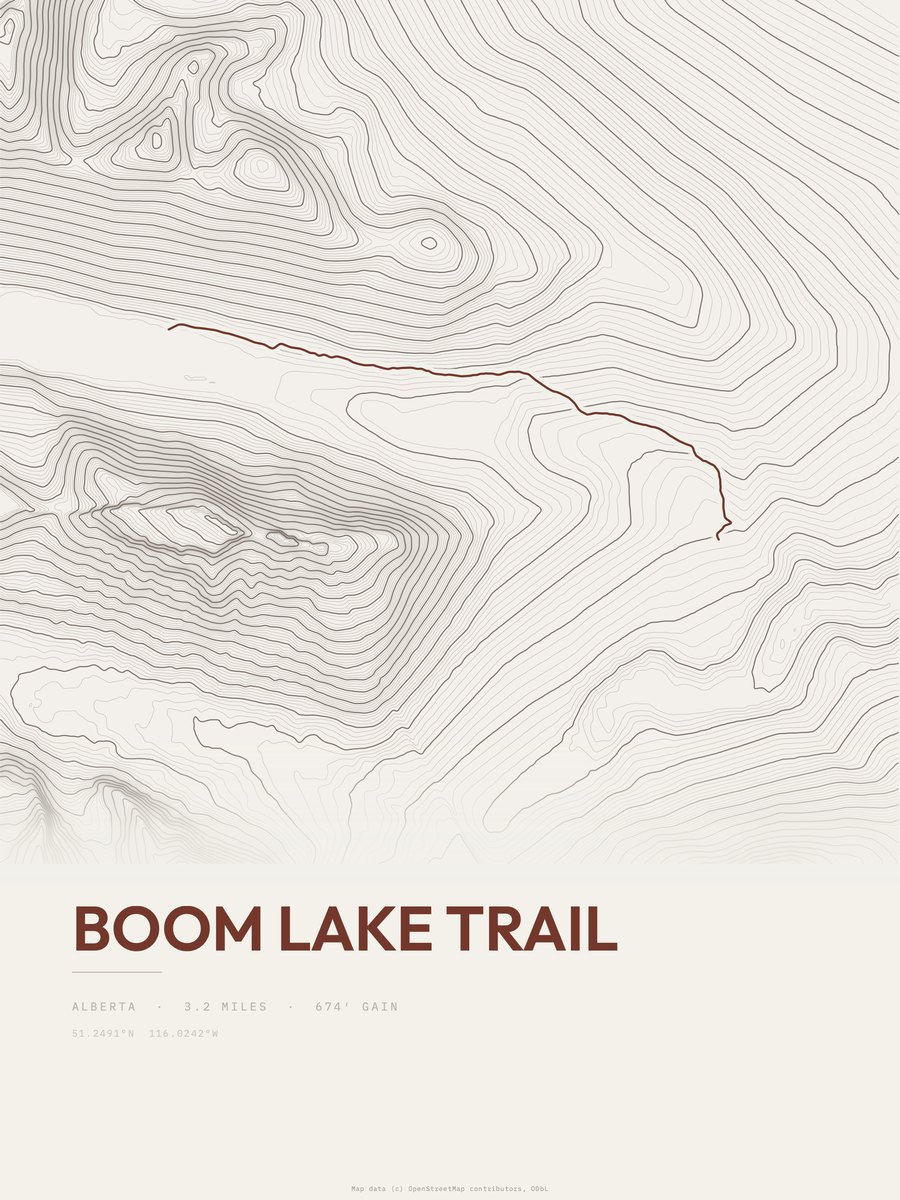 Boom Lake Trail Topographic print