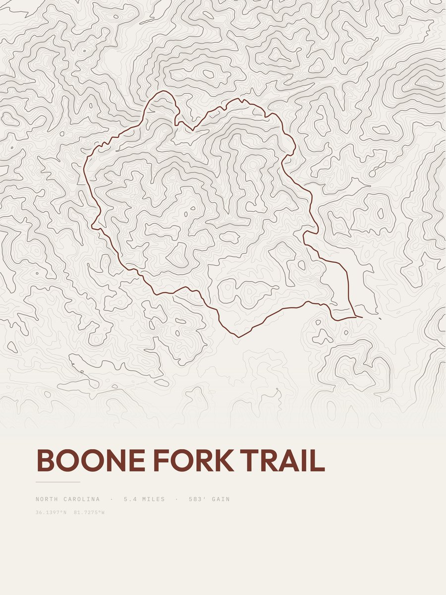 Boone Fork Trail topographic trail print