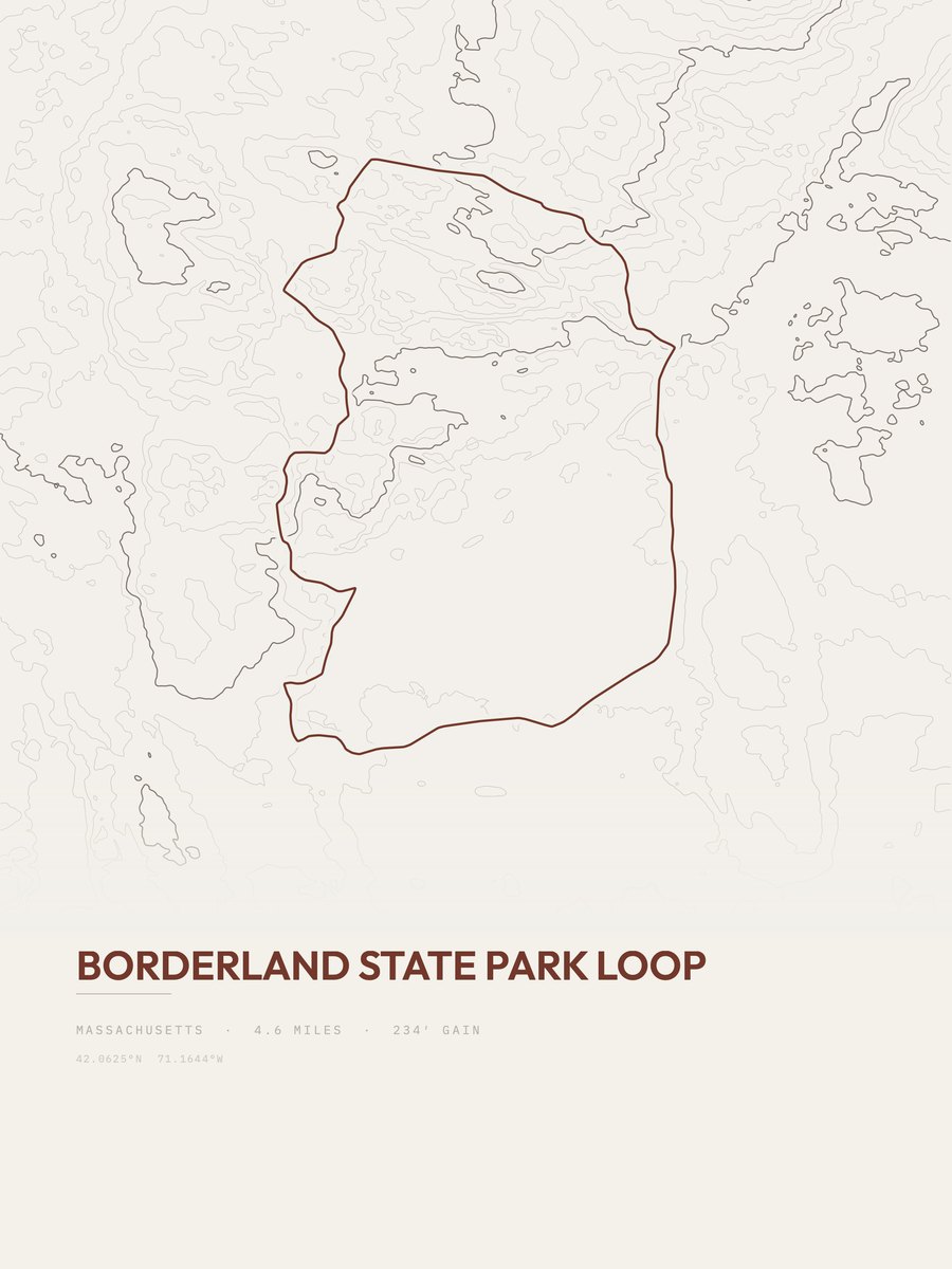 Borderland State Park Loop topographic trail print