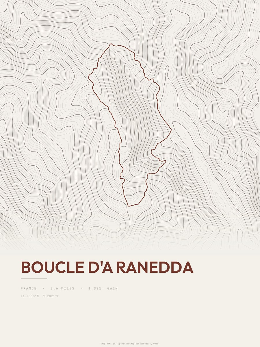 Boucle d'A Ranedda topographic trail print