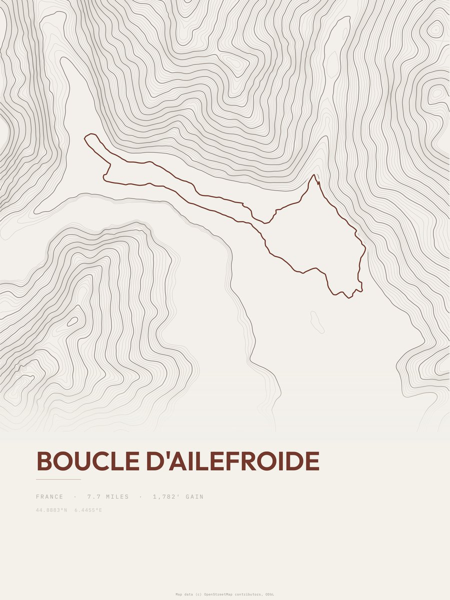 Boucle d'Ailefroide topographic trail print
