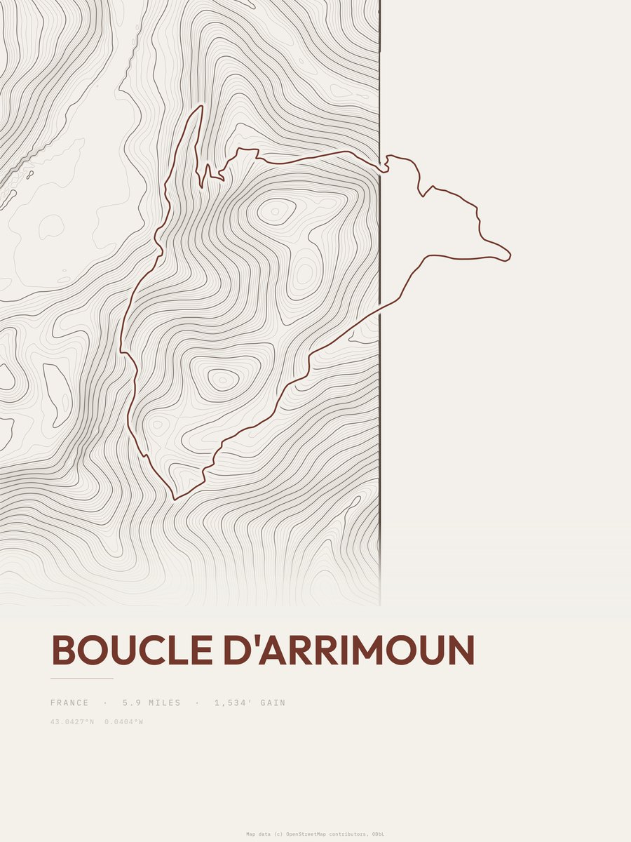 Boucle d'Arrimoun topographic trail print