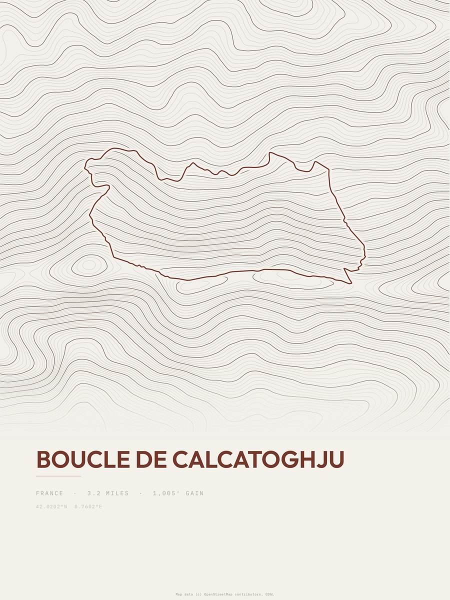 Boucle de Calcatoghju topographic trail print