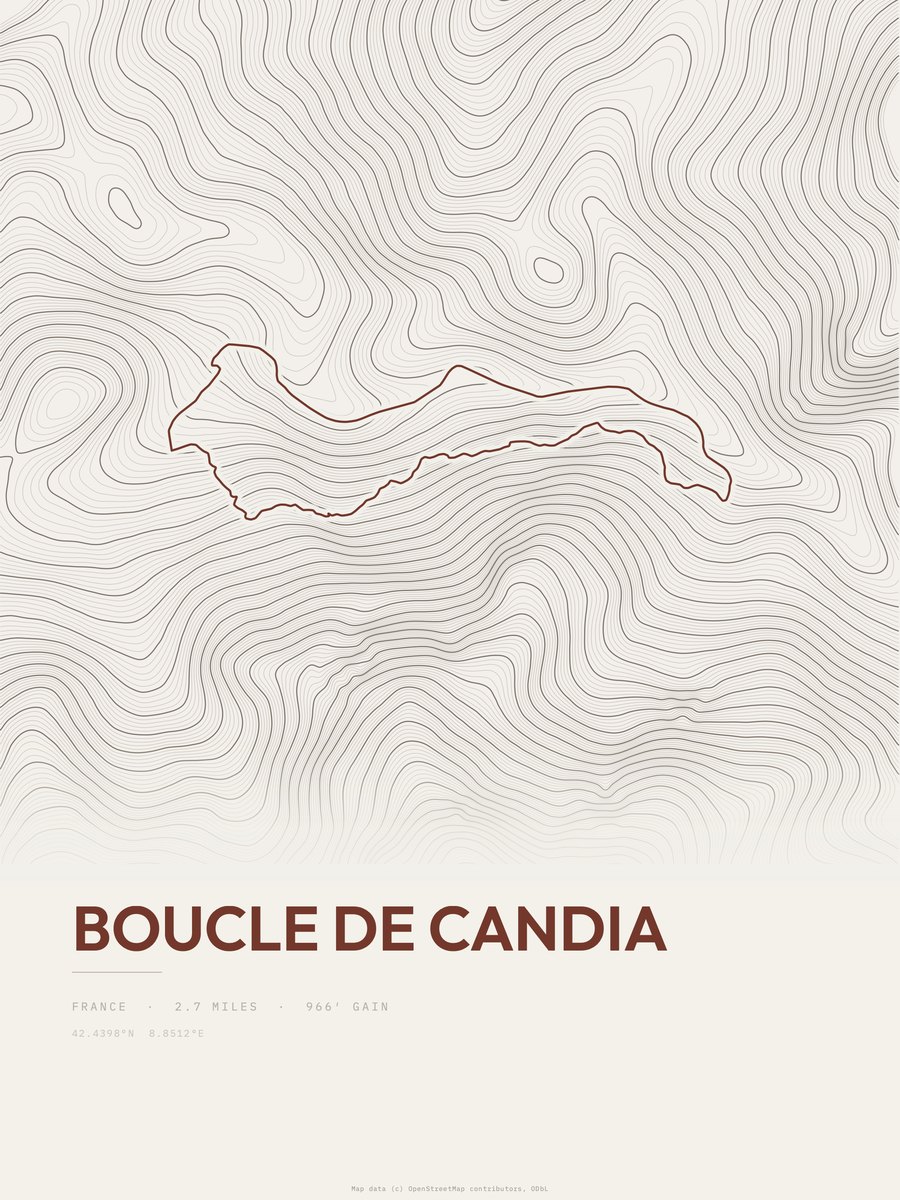 Boucle de Candia topographic trail print