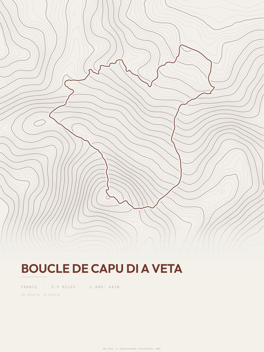 Boucle de Capu di a Veta topographic trail print