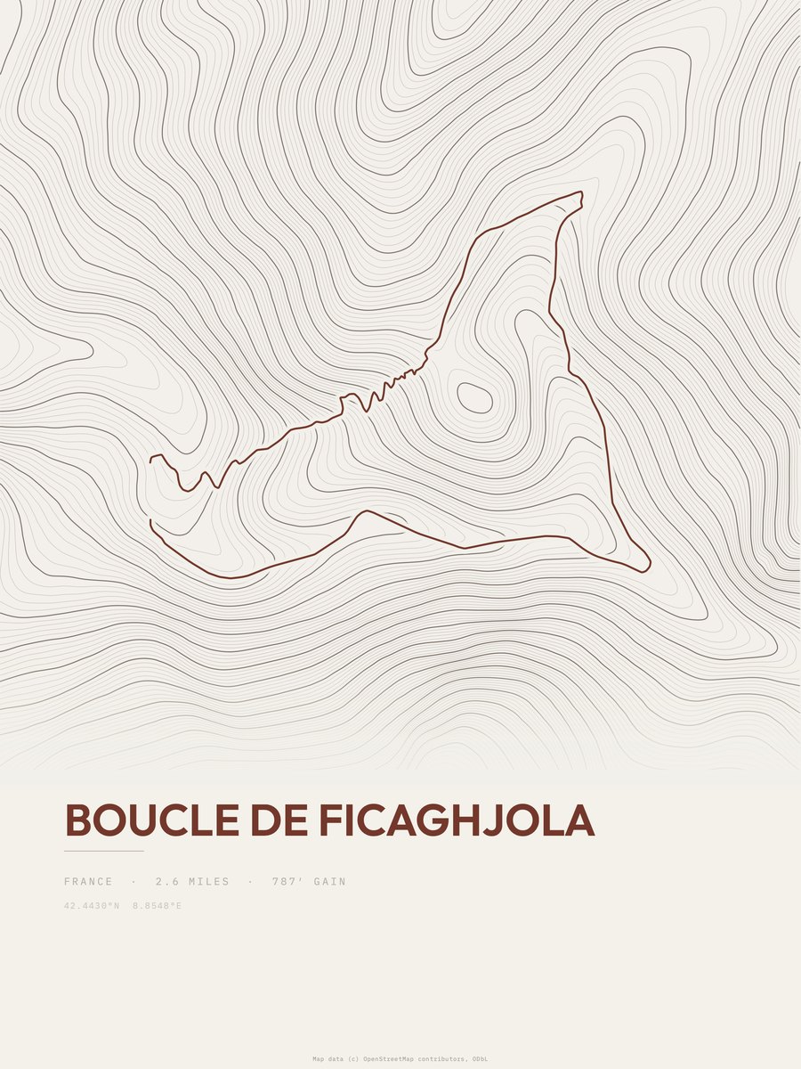 Boucle de Ficaghjola topographic trail print