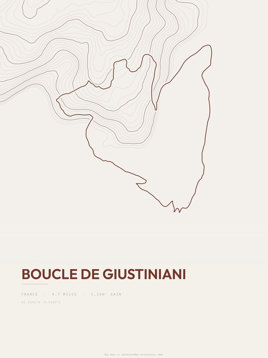 Boucle de Giustiniani topographic trail print