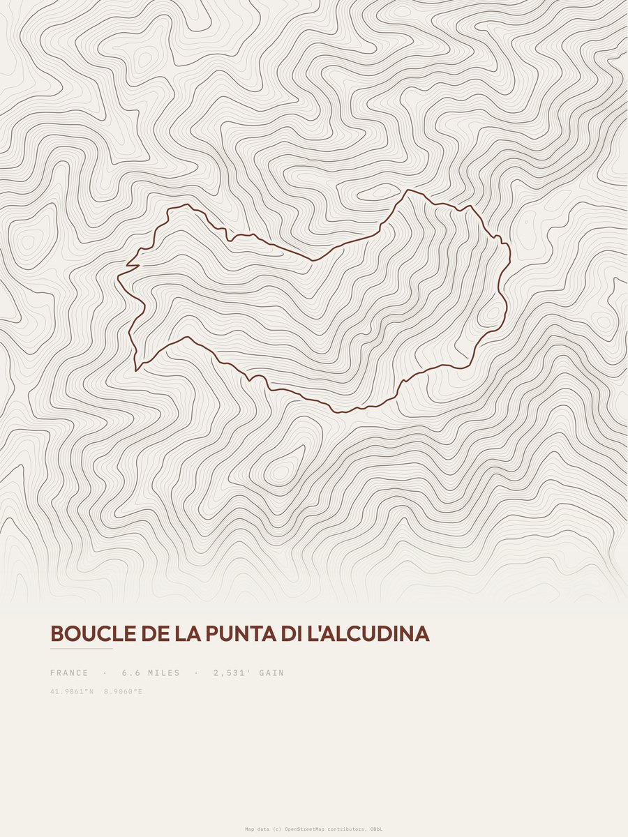 Boucle de la Punta di l'Alcudina topographic trail print