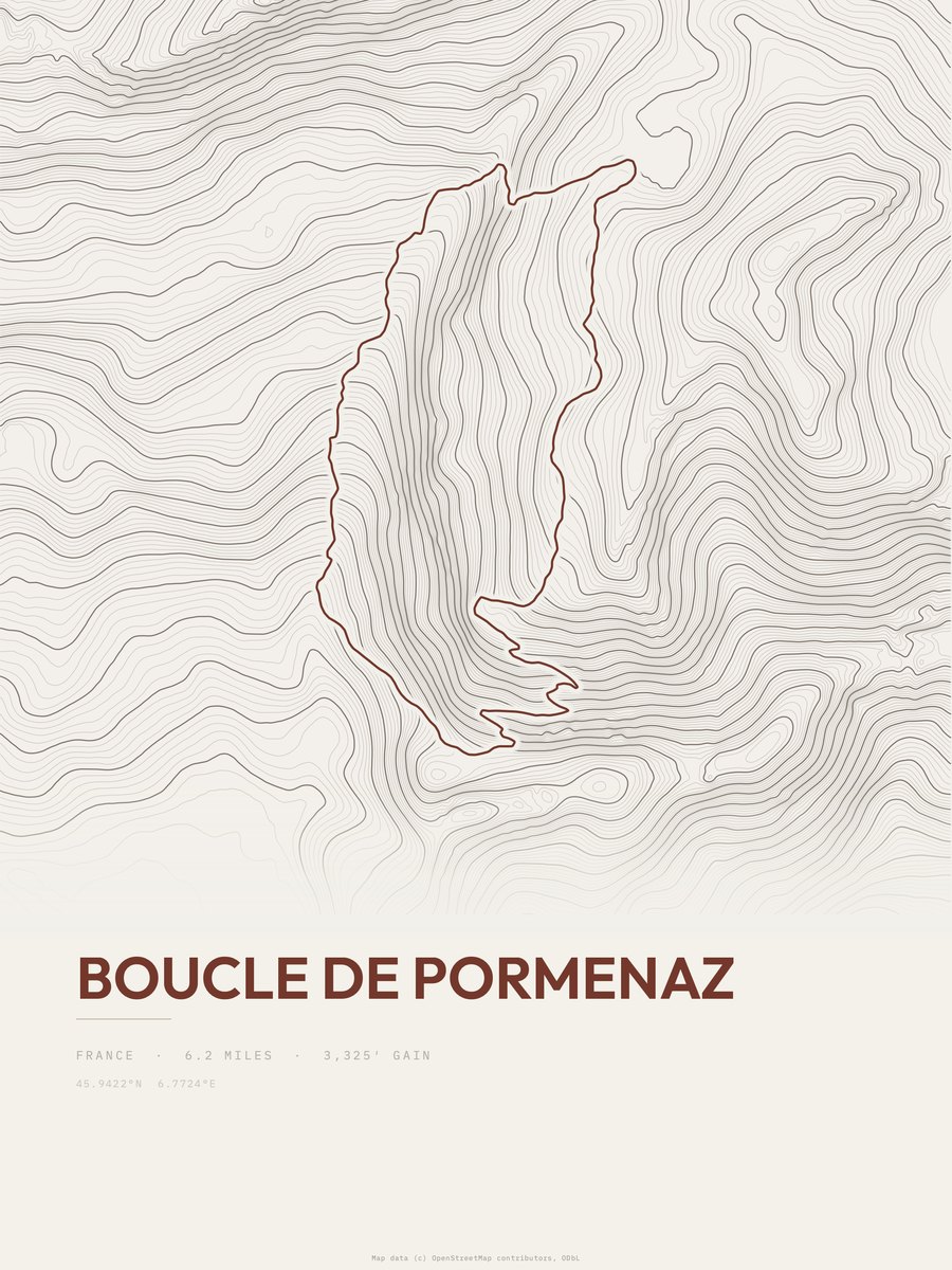 Boucle de Pormenaz topographic trail print