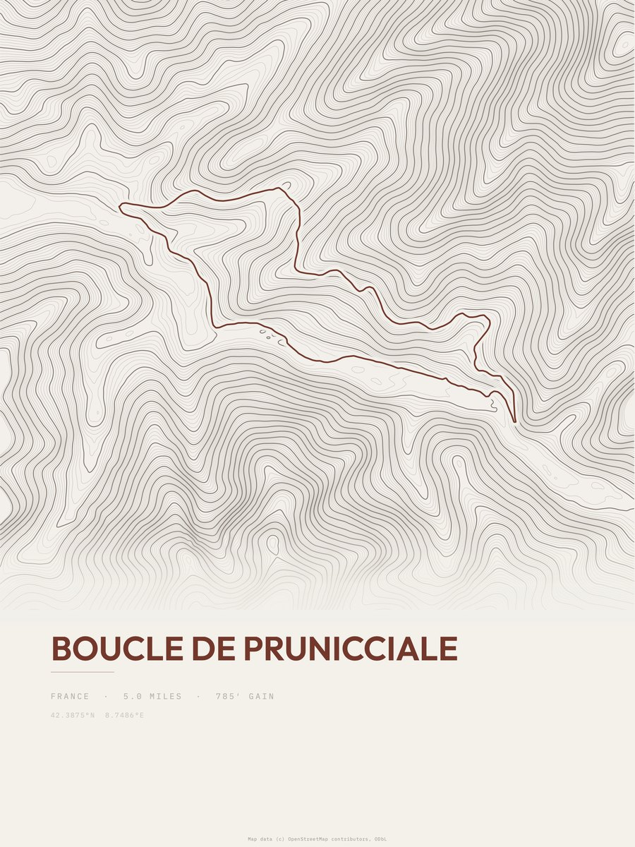 Boucle de Prunicciale topographic trail print