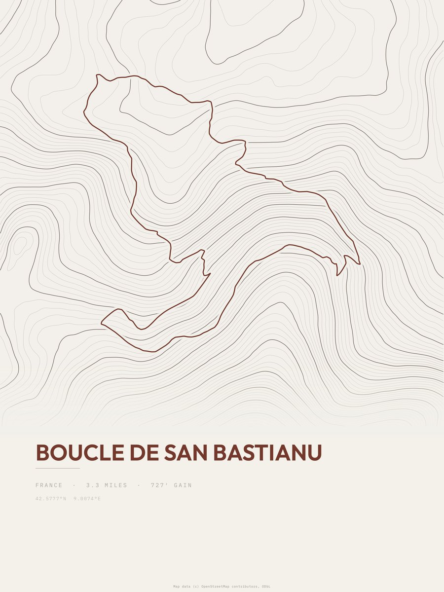 Boucle de San Bastianu topographic trail print