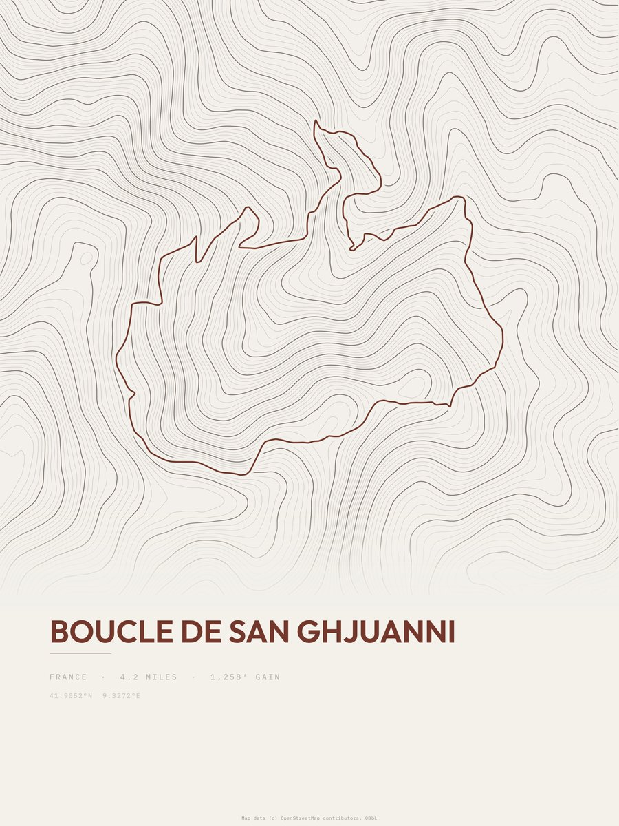 Boucle de San Ghjuanni topographic trail print