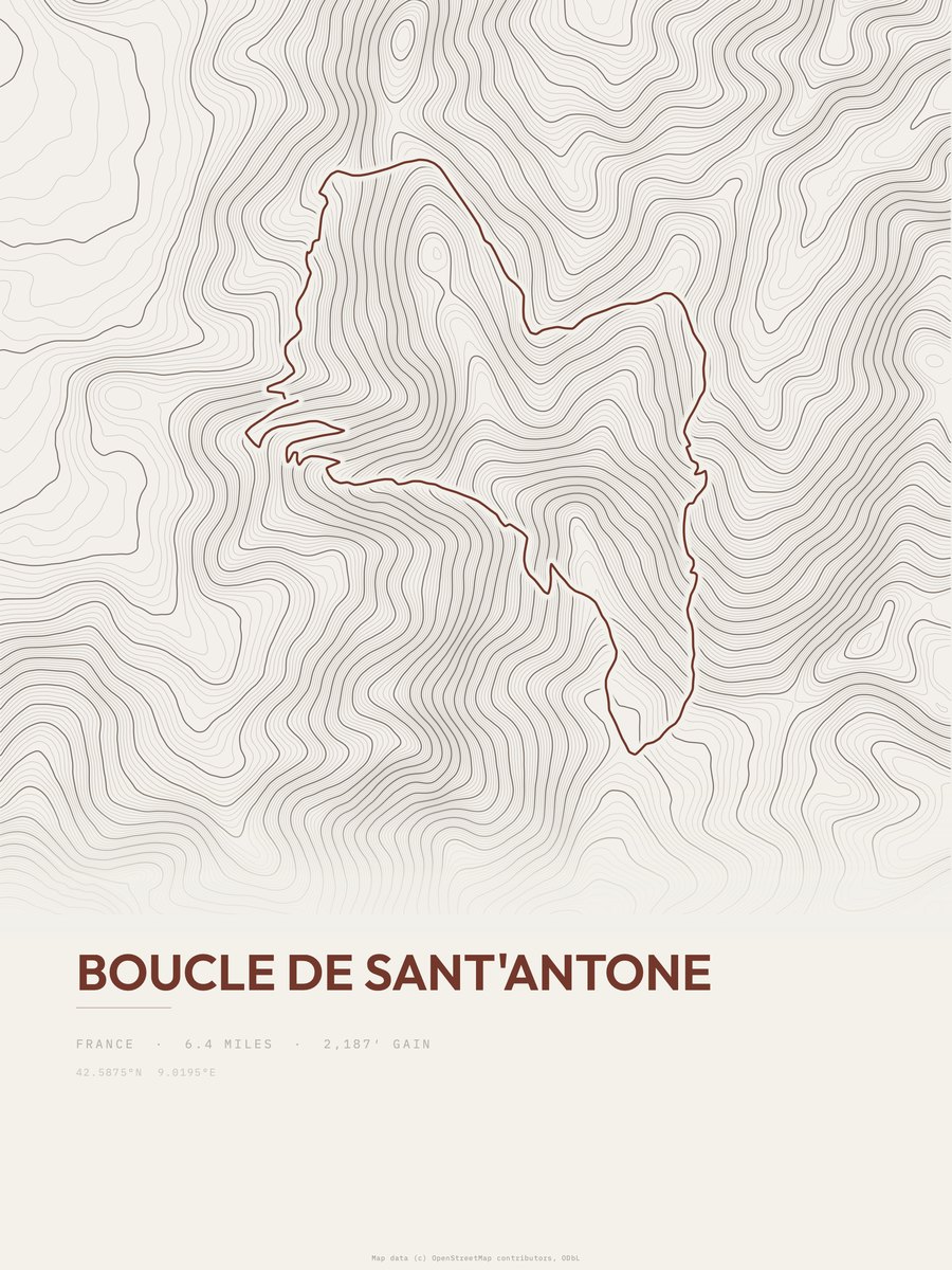 Boucle de Sant'Antone topographic trail print