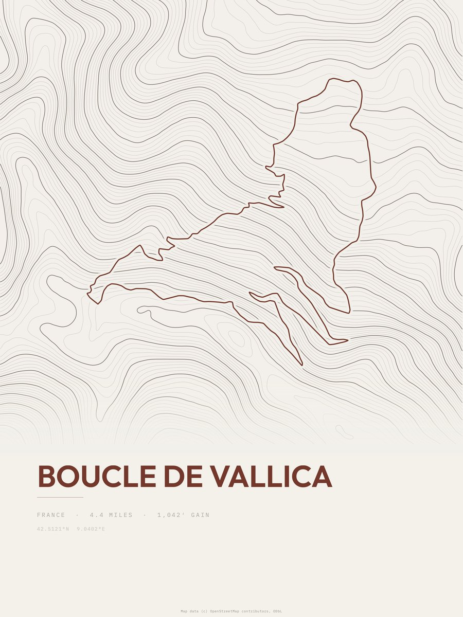 Boucle de Vallica topographic trail print