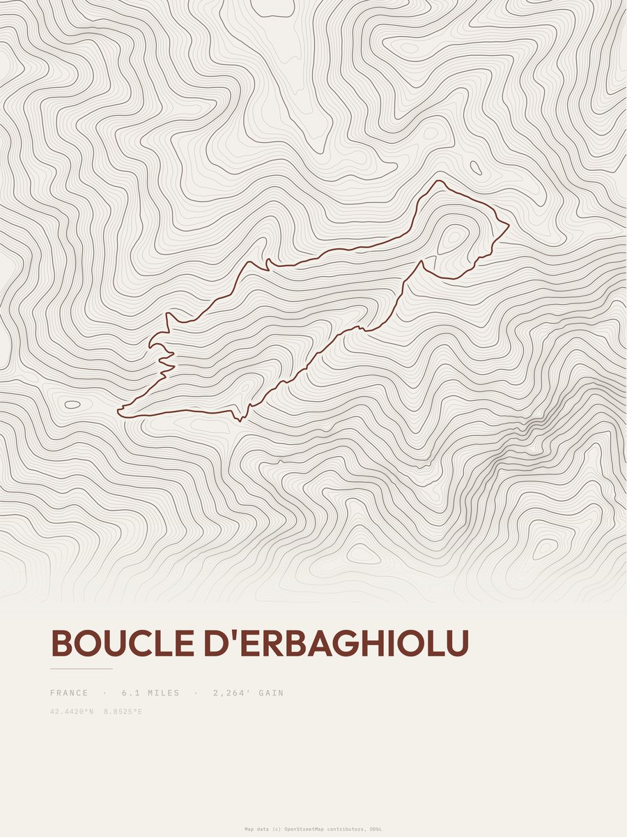 Boucle d'Erbaghiolu topographic trail print