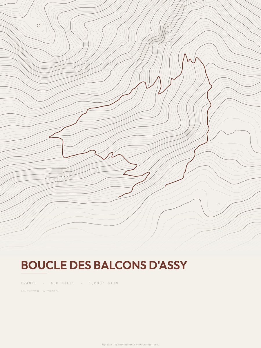 Boucle des Balcons d'Assy topographic trail print