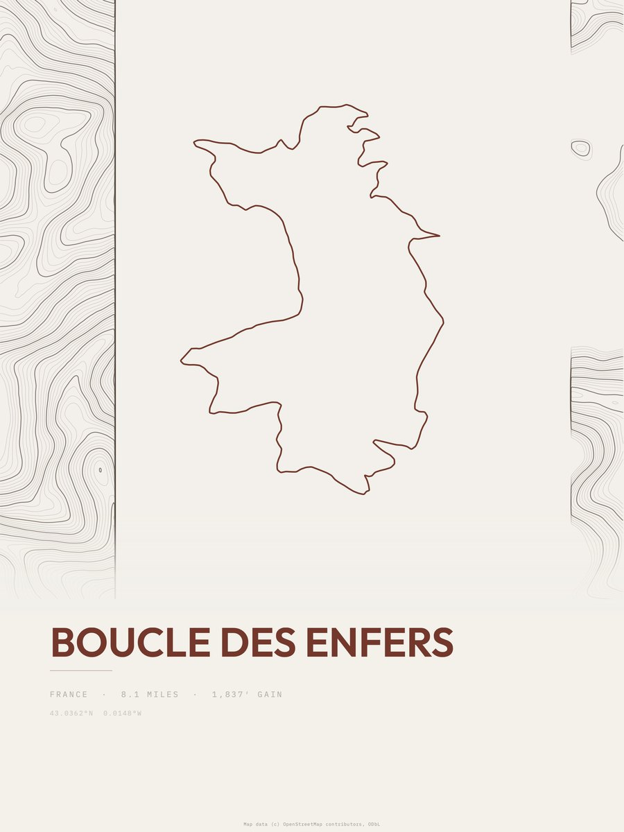 Boucle des Enfers topographic trail print