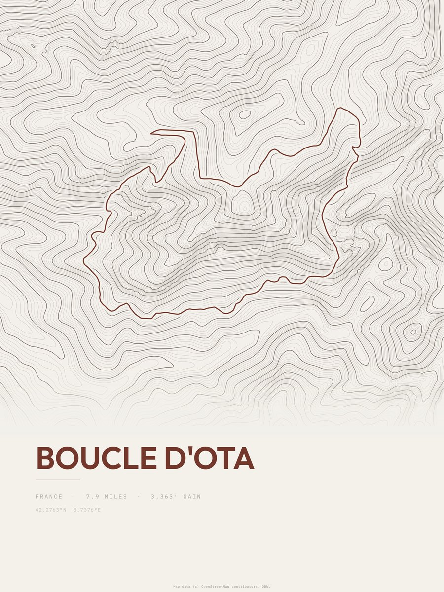 Boucle d'Ota topographic trail print