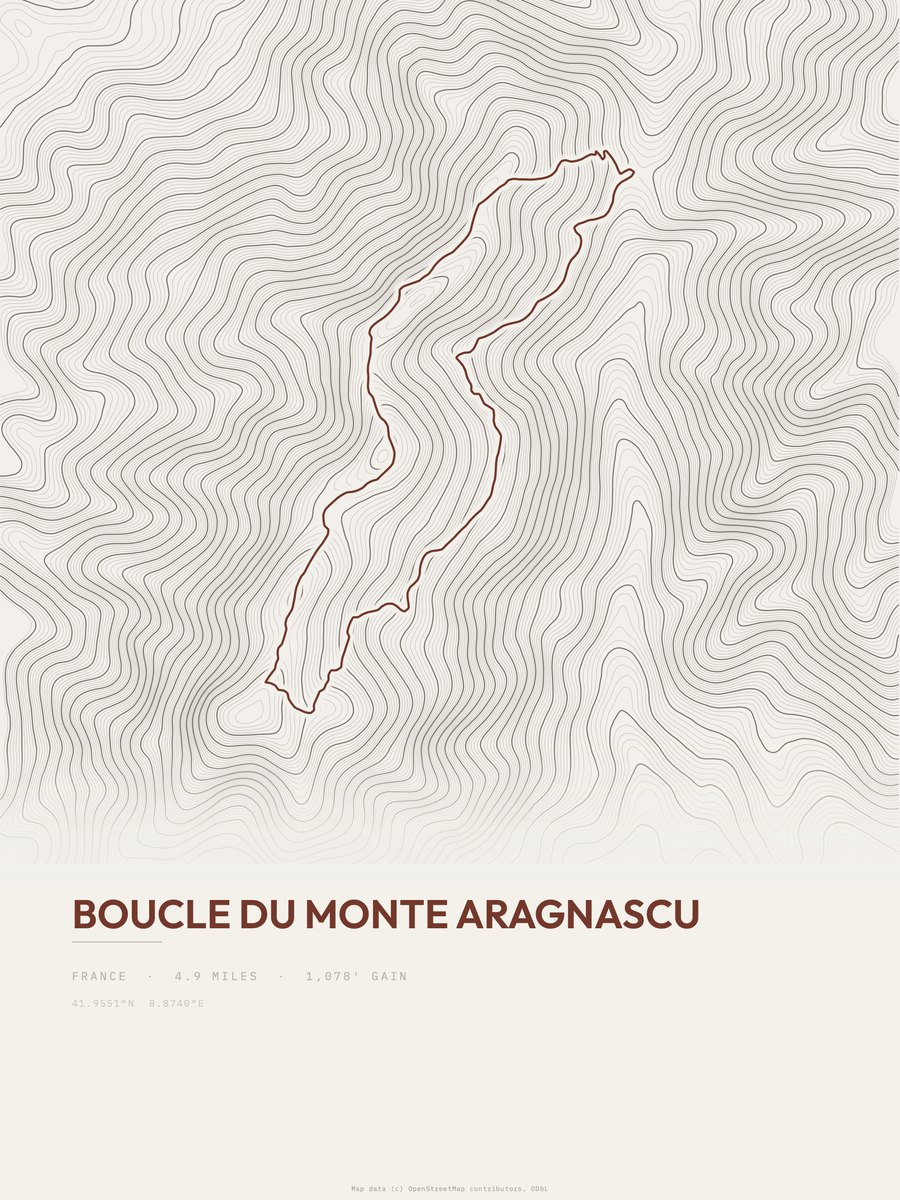 Boucle du Monte Aragnascu topographic trail print