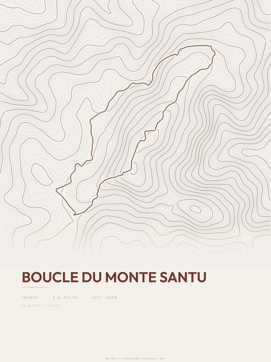 Boucle du Monte Santu topographic trail print