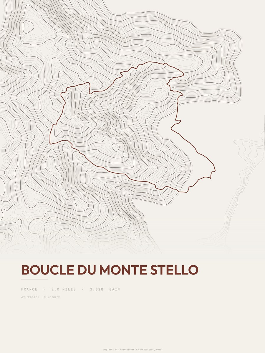 Boucle du Monte Stello topographic trail print